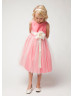 A-line Satin Tulle Knee Length Flower Girl Dress With Flower Sash